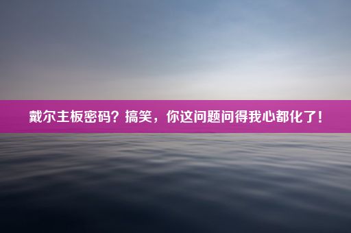 戴尔主板密码？搞笑，你这问题问得我心都化了！